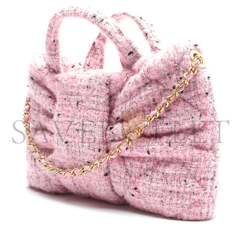 Ch**el mini bow bag tweed & gold metal pink, black & white as5849 (26*18*5cm)
